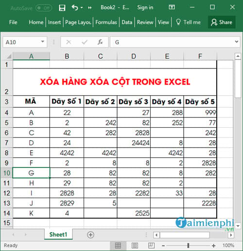 IAkV xoa hang cot trong Excel 2 IAkV xoa hang cot trong Excel 2