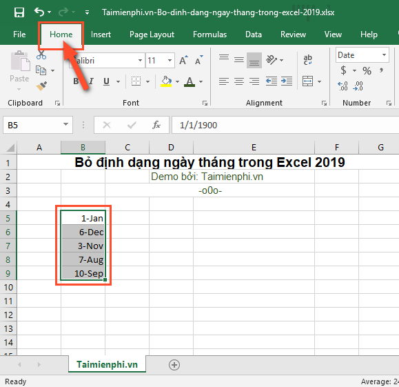 cach bo dinh dang ngay thang trong excel 2019 1 cach bo dinh dang ngay thang trong excel 2019 1