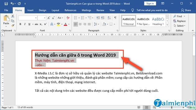 cach can giua o trong word 2019 1 cach can giua o trong word 2019 1