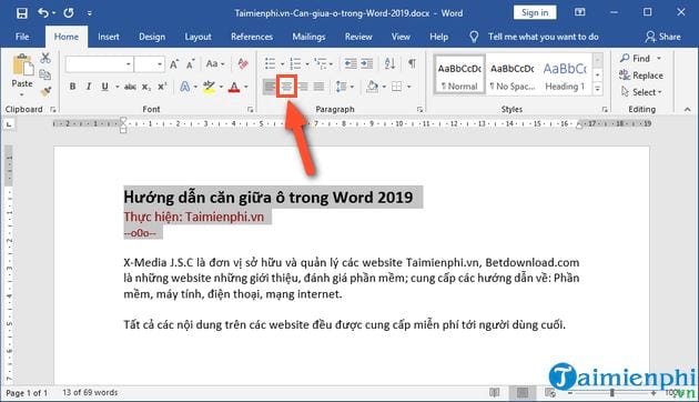 cach can giua o trong word 2019 2 cach can giua o trong word 2019 2