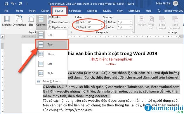 cach chia van ban thanh 2 cot trong word 2019 2 cach chia van ban thanh 2 cot trong word 2019 2