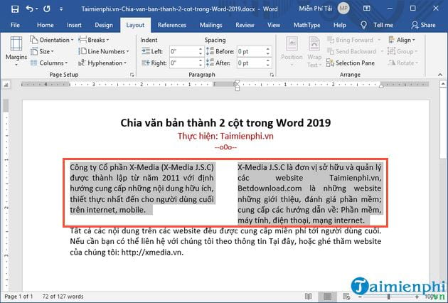 cach chia van ban thanh 2 cot trong word 2019 3 cach chia van ban thanh 2 cot trong word 2019 3