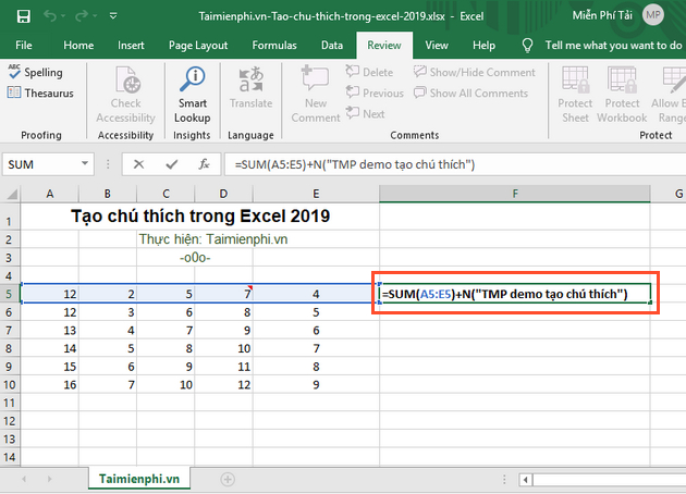 cach tao chu thich trong excel 2019 5 cach tao chu thich trong excel 2019 5