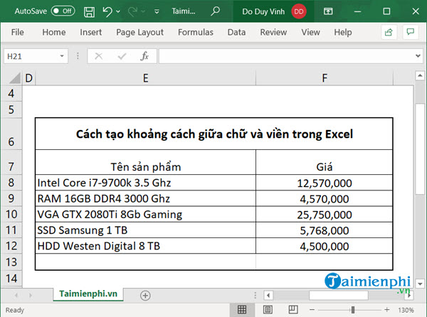 cach tao khoang cach giua chu va vien trong excel 1 cach tao khoang cach giua chu va vien trong excel 1