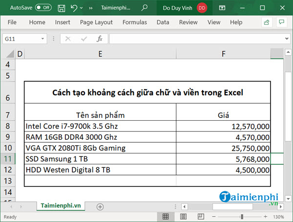 cach tao khoang cach giua chu va vien trong excel 2 cach tao khoang cach giua chu va vien trong excel 2