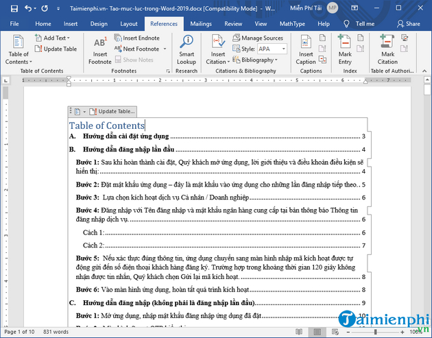 cach tao muc luc trong word 2019 8 cach tao muc luc trong word 2019 8