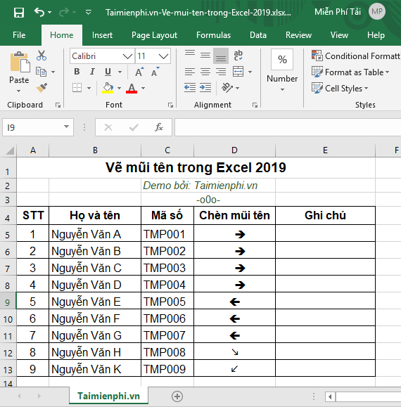 cach ve mui ten trong excel 2019 12 cach ve mui ten trong excel 2019 12