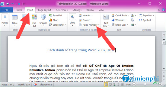 danh so trang trong Word 7 danh so trang trong Word 7