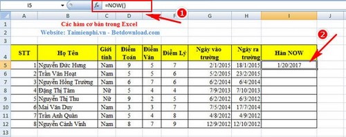 ham co ban trong excel ham now ham co ban trong excel ham now