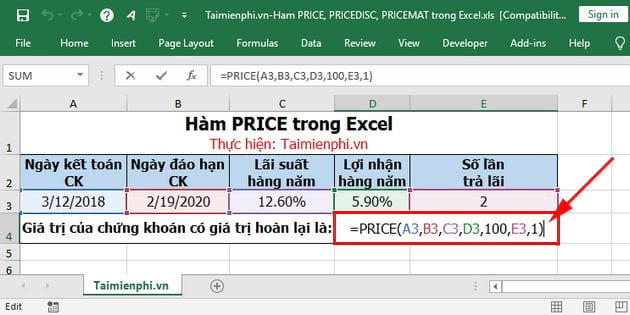 ham price pricedisc pricemat trong excel 1 ham price pricedisc pricemat trong excel 1