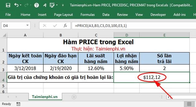 ham price pricedisc pricemat trong excel 2 ham price pricedisc pricemat trong excel 2