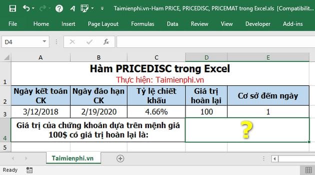 ham price pricedisc pricemat trong excel 4 ham price pricedisc pricemat trong excel 4