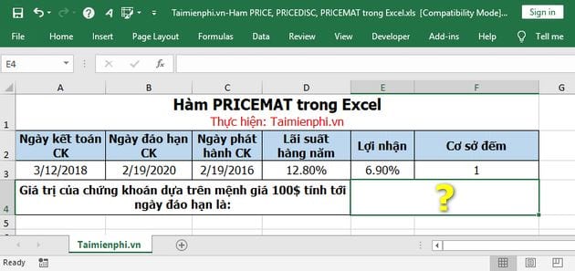 ham price pricedisc pricemat trong excel 8 ham price pricedisc pricemat trong excel 8