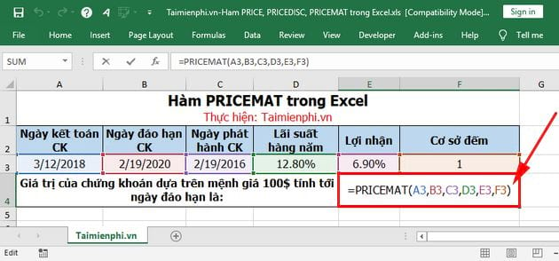 ham price pricedisc pricemat trong excel 9 ham price pricedisc pricemat trong excel 9