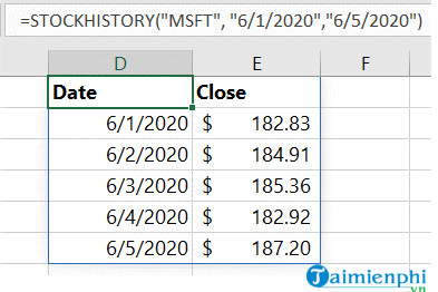 ham stockhistory trong excel 1 ham stockhistory trong excel 1