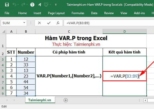 ham var p trong excel 3 ham var p trong excel 3