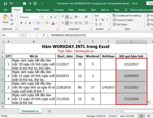 ham workday intl trong excel 4 ham workday intl trong excel 4