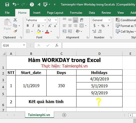 ham workday trong excel 1 ham workday trong excel 1