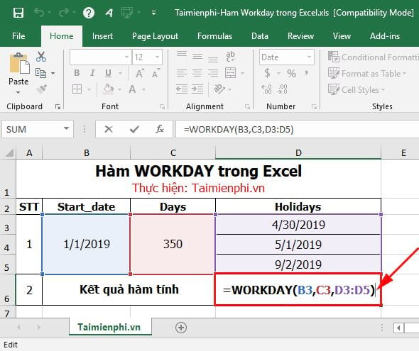 ham workday trong excel 2 ham workday trong excel 2