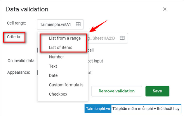 tao menu danh sach tha xuong trong google sheets 1 tao menu danh sach tha xuong trong google sheets 1