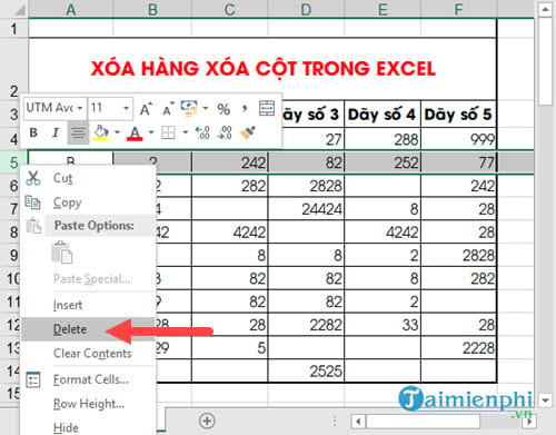 xoa hang cot trong Excel 3 xoa hang cot trong Excel 3