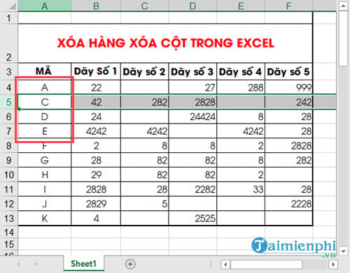 xoa hang cot trong Excel 4 xoa hang cot trong Excel 4