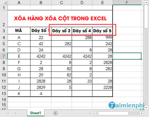 xoa hang cot trong Excel 6 xoa hang cot trong Excel 6