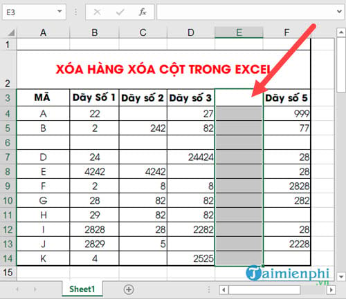 xoa hang cot trong Excel 8 xoa hang cot trong Excel 8