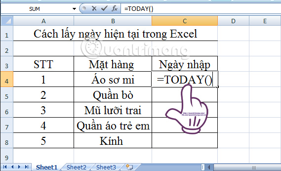 Excel chen ngay TODAY Excel chen ngay TODAY