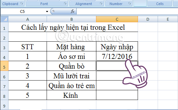 Excel chen ngay hien tai Excel chen ngay hien tai