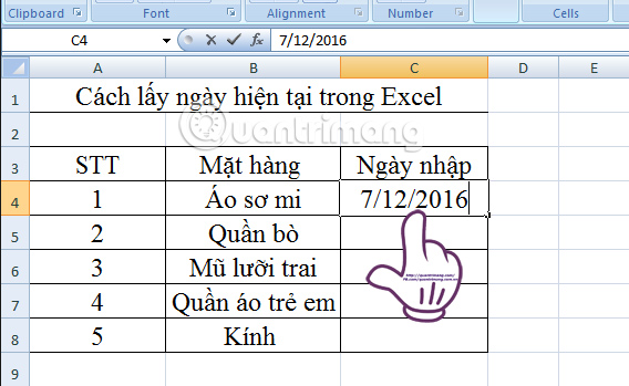 Excel chen ngay Excel chen ngay