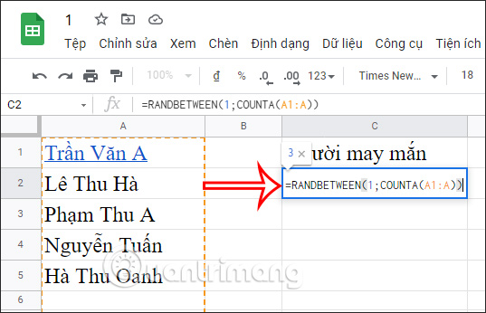 Google Sheets chon 1 so ngau nhien 2 Google Sheets chon 1 so ngau nhien 2