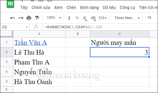 Google Sheets chon 1 so ngau nhien 3 Google Sheets chon 1 so ngau nhien 3