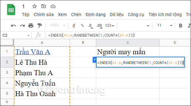 Google Sheets chon 1 so ngau nhien 4 Google Sheets chon 1 so ngau nhien 4