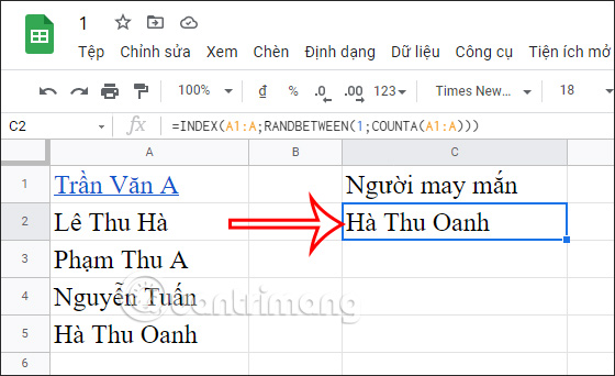 Google Sheets chon 1 so ngau nhien 5 Google Sheets chon 1 so ngau nhien 5