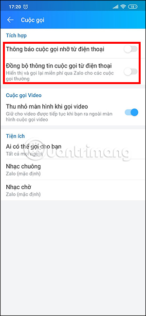 Zalo bat thong bao goi nho 4 Zalo bat thong bao goi nho 4