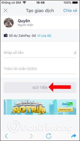 Zalo chat gui tien ZaloPay 4 Zalo chat gui tien ZaloPay 4