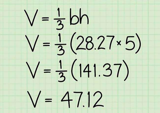 Để tính thể tích hình nón, ta lấy giá trị thu được ở phép tính trên nhân với 1/3 (hoặc chia cho 3)