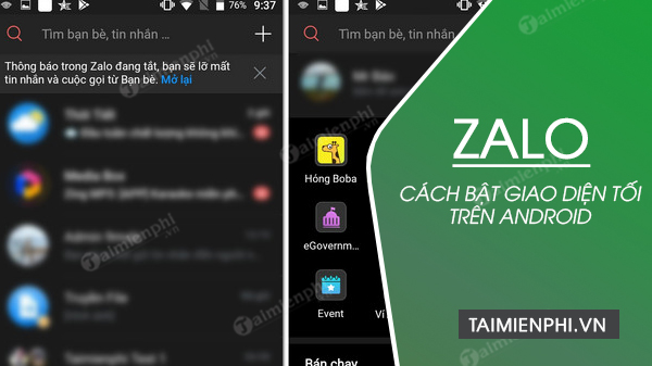 cach bat giao dien toi tren zalo cho android cach bat giao dien toi tren zalo cho android