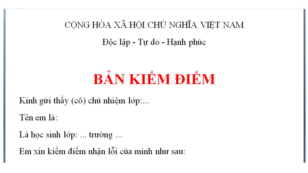 bản kiểm điểm quá trình học tập lớp trung cấp chính trị