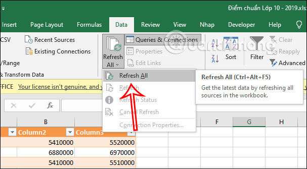 chen du lieu web vao Excel 11 chen du lieu web vao Excel 11