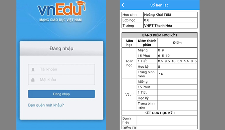 Xem điểm Vnedu bằng số điện thoại