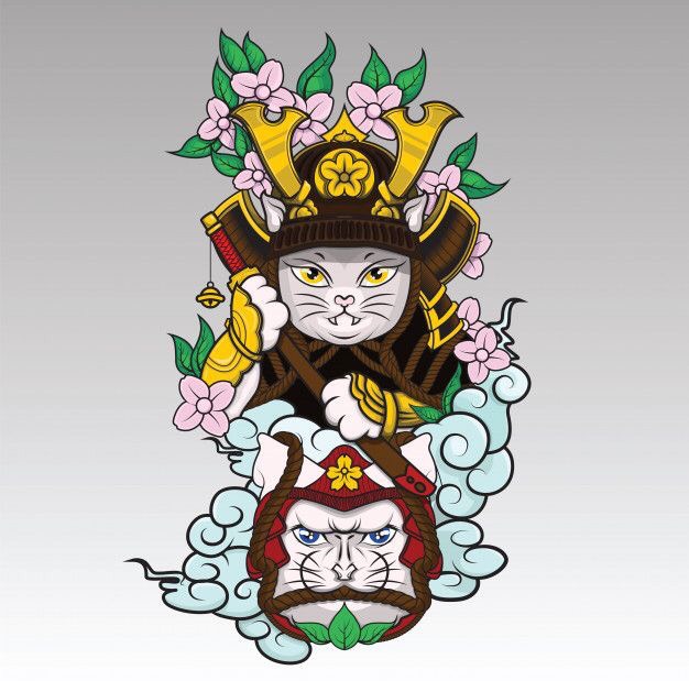 Hình xăm Samurai Maneki Neko (31)