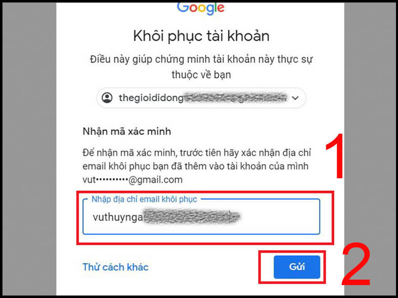 Vui lòng nhập địa chỉ email khôi phục của bạn