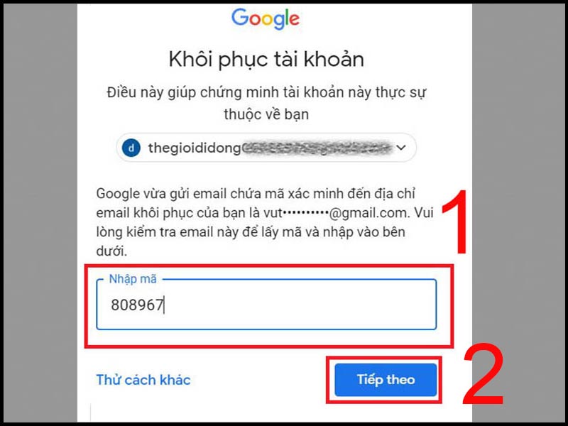 Vui lòng nhập mã địa chỉ email dự phòng của bạn