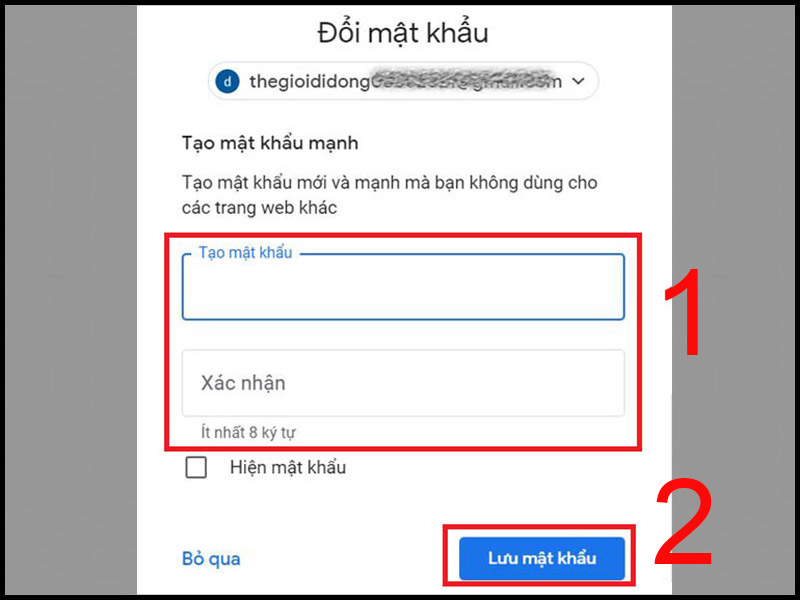 Thay đổi mật khẩu trong email dự phòng