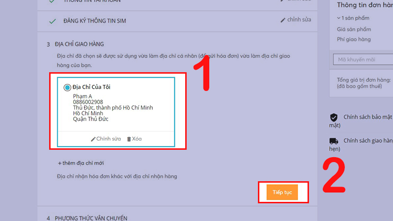 Vui lòng chọn một địa chỉ giao hàng