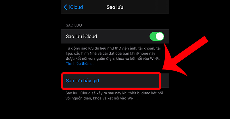 Chọn sao lưu ngay bây giờ