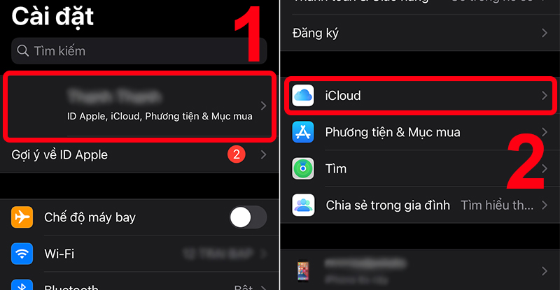 Nhấp vào iCloud