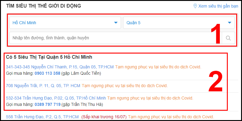 Tìm vị trí cho siêu thị thế giới di động tại địa phương của bạn